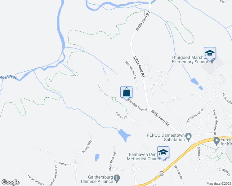 map of restaurants, bars, coffee shops, grocery stores, and more near 13116 Brandon Way Road in Darnestown