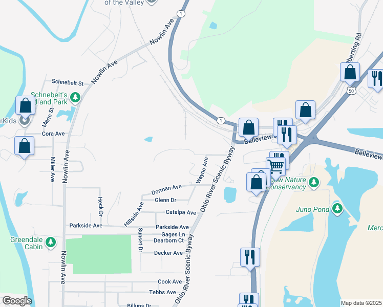 map of restaurants, bars, coffee shops, grocery stores, and more near 116 Robinson Drive in Greendale
