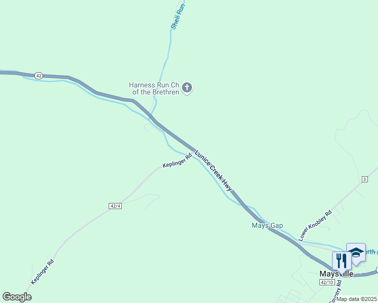 map of restaurants, bars, coffee shops, grocery stores, and more near 11111 Lunice Creek Highway in Maysville