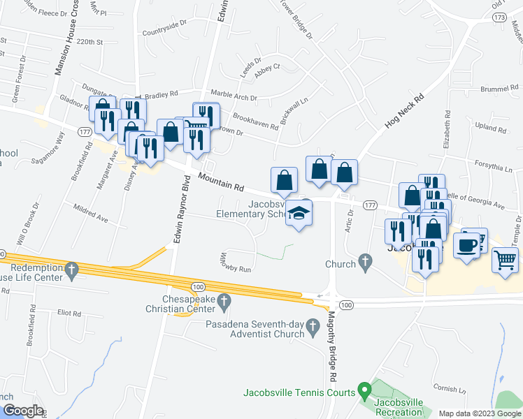 map of restaurants, bars, coffee shops, grocery stores, and more near 8206 Elkwood Court in Pasadena