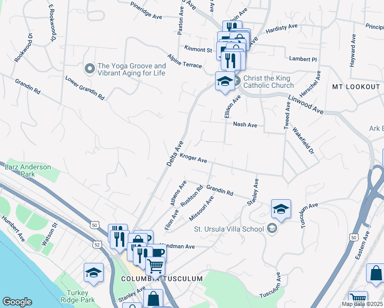 map of restaurants, bars, coffee shops, grocery stores, and more near 3530 Kroger Avenue in Cincinnati