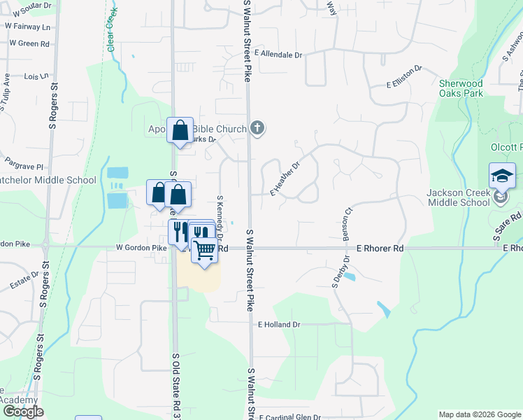 map of restaurants, bars, coffee shops, grocery stores, and more near 3999 Laurel Court in Bloomington