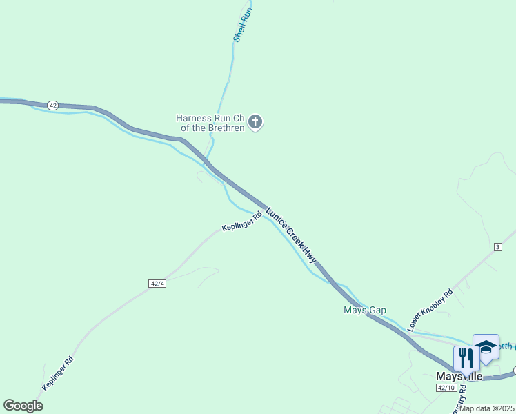 map of restaurants, bars, coffee shops, grocery stores, and more near 11111 Lunice Creek Highway in Maysville
