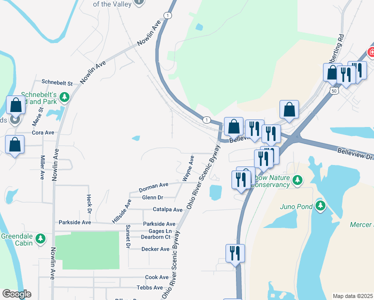 map of restaurants, bars, coffee shops, grocery stores, and more near 116 Robinson Drive in Greendale