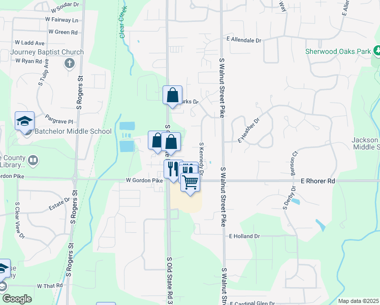 map of restaurants, bars, coffee shops, grocery stores, and more near 3942 South Kennedy Drive in Bloomington