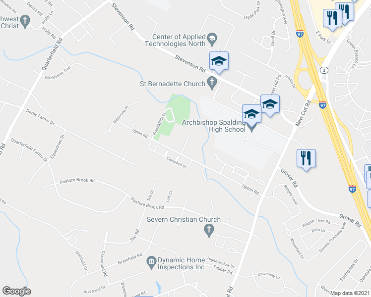 map of restaurants, bars, coffee shops, grocery stores, and more near 556 Luedtke Lane in Severn