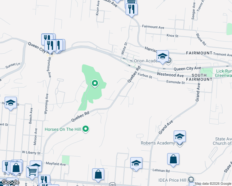 map of restaurants, bars, coffee shops, grocery stores, and more near 2241 Alexander Street in Cincinnati
