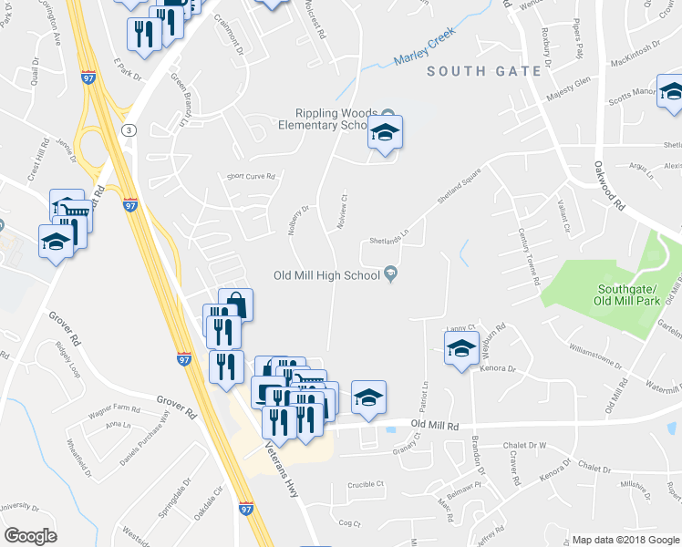 map of restaurants, bars, coffee shops, grocery stores, and more near 8114 Phirne Road East in Glen Burnie