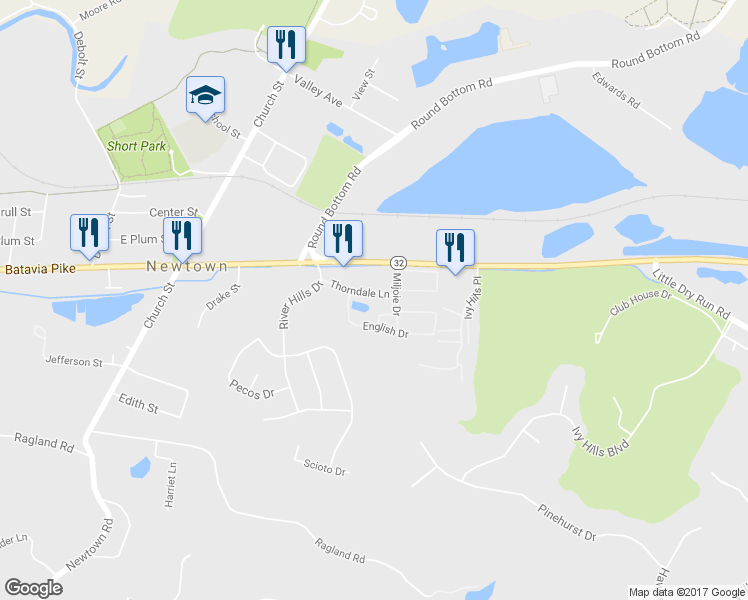 map of restaurants, bars, coffee shops, grocery stores, and more near 7133 Thorndale Lane in Cincinnati