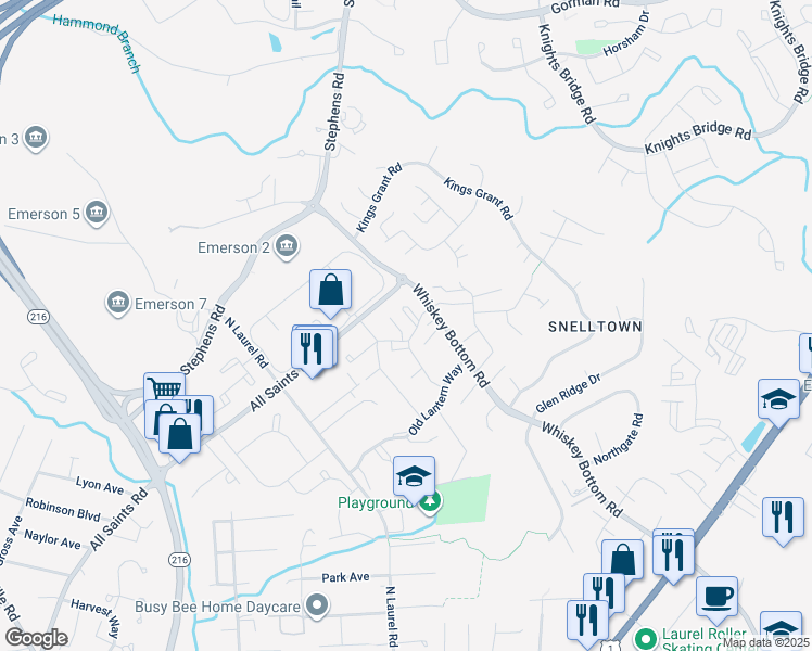 map of restaurants, bars, coffee shops, grocery stores, and more near 9090 Moonshine Hollow in Laurel
