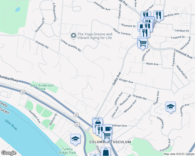 map of restaurants, bars, coffee shops, grocery stores, and more near 2686 Grandin Place in Cincinnati