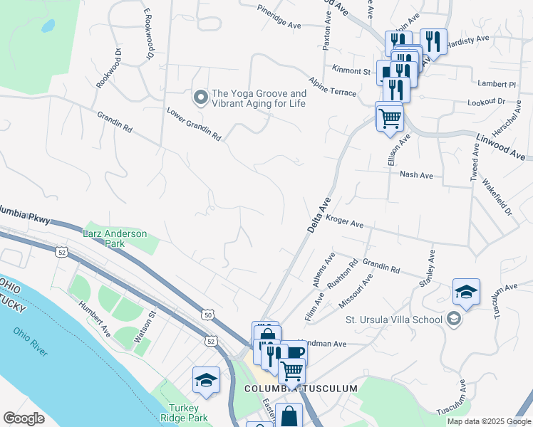 map of restaurants, bars, coffee shops, grocery stores, and more near 2686 Grandin Place in Cincinnati