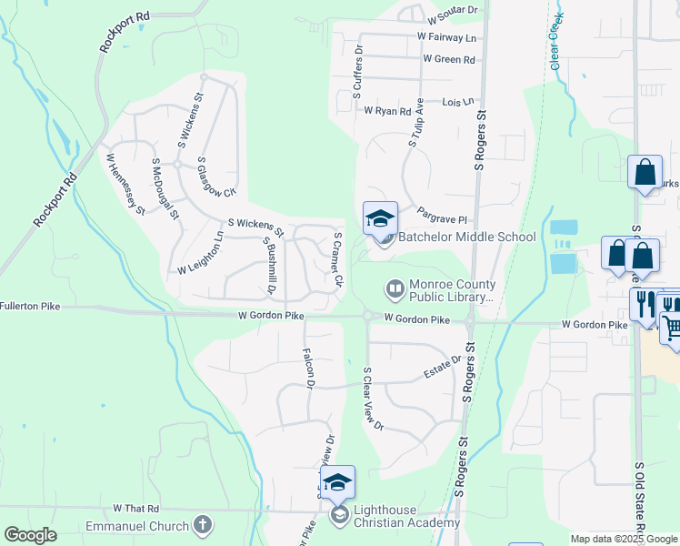 map of restaurants, bars, coffee shops, grocery stores, and more near 3907 South Cramer Circle in Bloomington