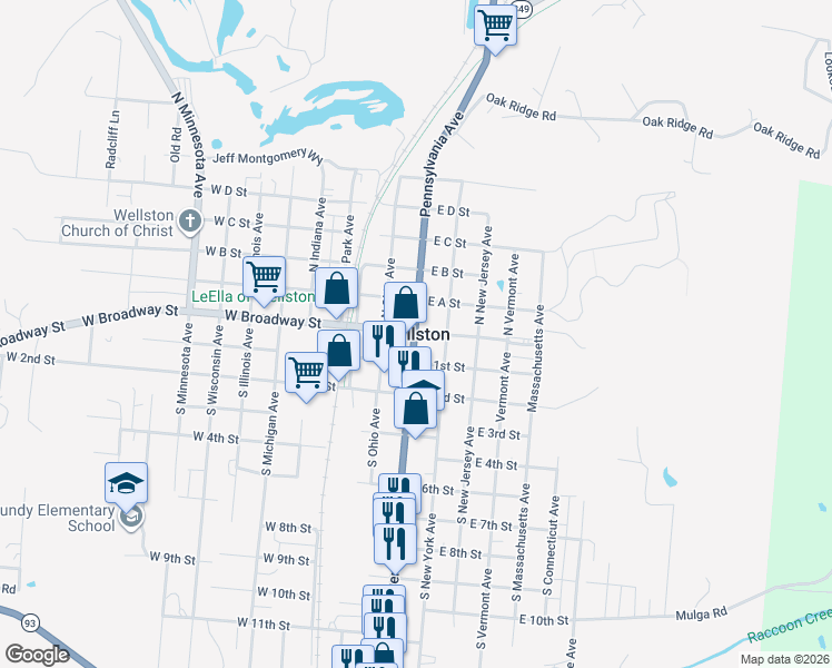 map of restaurants, bars, coffee shops, grocery stores, and more near in Wellston