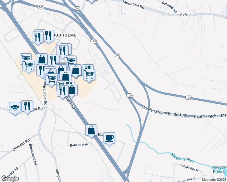 map of restaurants, bars, coffee shops, grocery stores, and more near in Pasadena