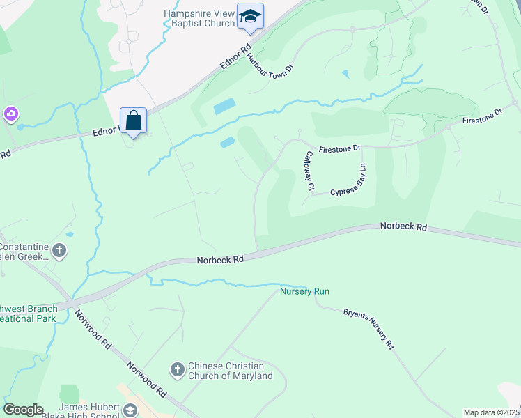 map of restaurants, bars, coffee shops, grocery stores, and more near 407 Firestone Drive in Silver Spring