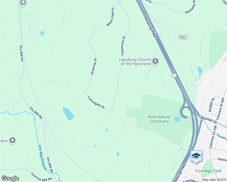 map of restaurants, bars, coffee shops, grocery stores, and more near 17839 Tobermory Place in Leesburg