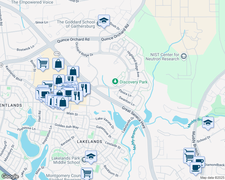 map of restaurants, bars, coffee shops, grocery stores, and more near 944 Orchard Ridge Drive in Gaithersburg