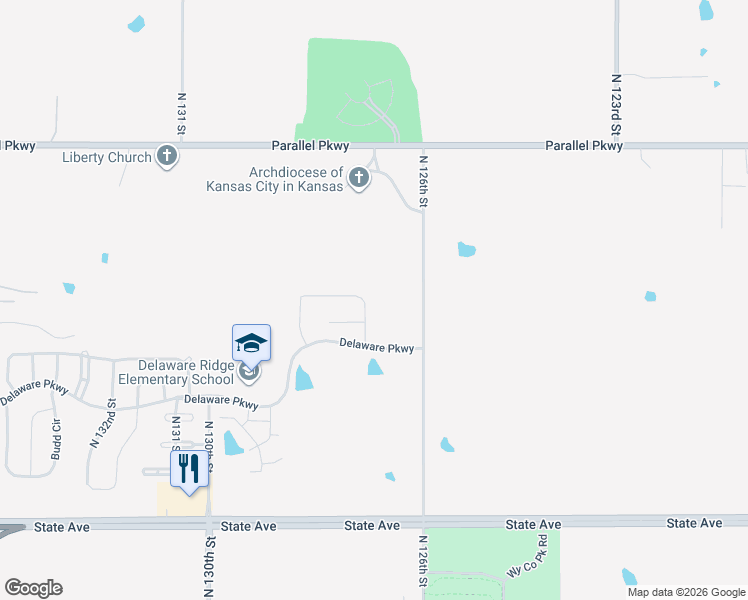 map of restaurants, bars, coffee shops, grocery stores, and more near 1628 North 127th Street in Kansas City