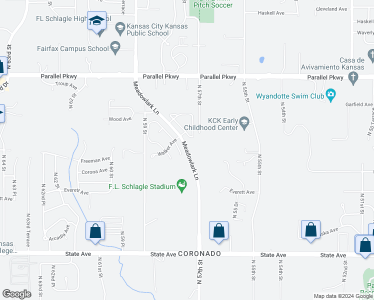 map of restaurants, bars, coffee shops, grocery stores, and more near 1350 Meadowlark Lane in Kansas City
