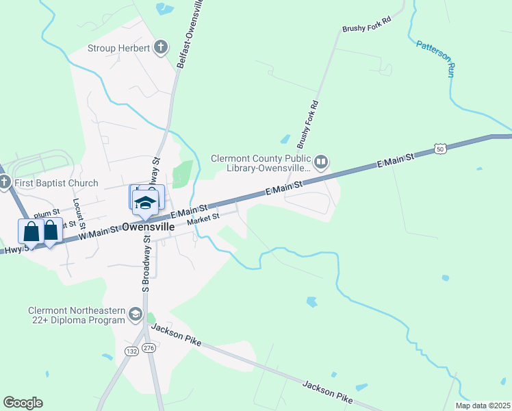 map of restaurants, bars, coffee shops, grocery stores, and more near 2475 Johnnytown Road in Batavia