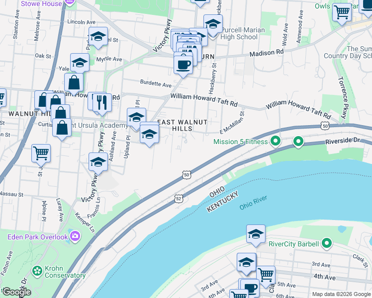 map of restaurants, bars, coffee shops, grocery stores, and more near 2412 Ingleside Avenue in Cincinnati