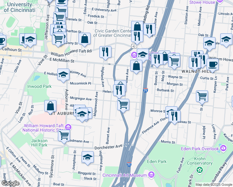 map of restaurants, bars, coffee shops, grocery stores, and more near 2330 Reading Road in Cincinnati