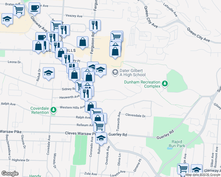map of restaurants, bars, coffee shops, grocery stores, and more near 4817 Prosperity Place in Cincinnati