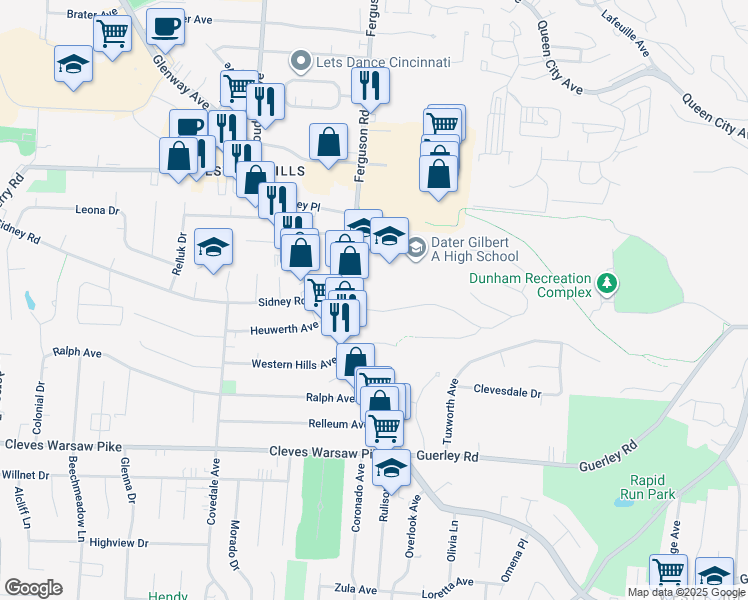 map of restaurants, bars, coffee shops, grocery stores, and more near 4845 Prosperity Place in Cincinnati
