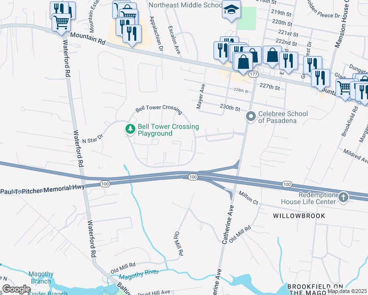 map of restaurants, bars, coffee shops, grocery stores, and more near 322 Sundance Way in Pasadena