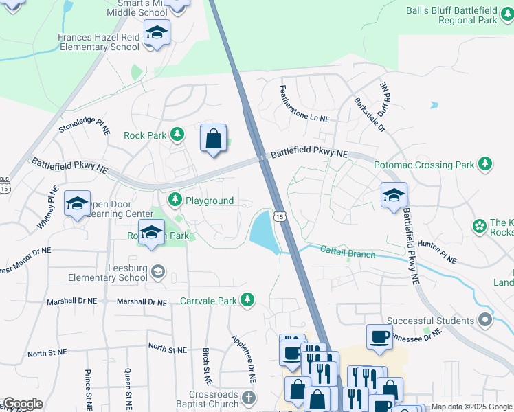 map of restaurants, bars, coffee shops, grocery stores, and more near 523 Richmond Square Northeast in Leesburg