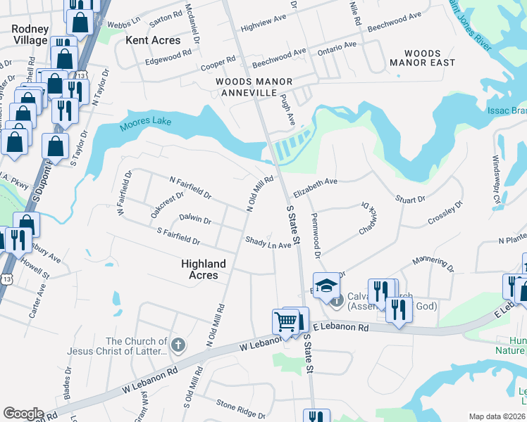 map of restaurants, bars, coffee shops, grocery stores, and more near 47 Boyd Circle in Dover