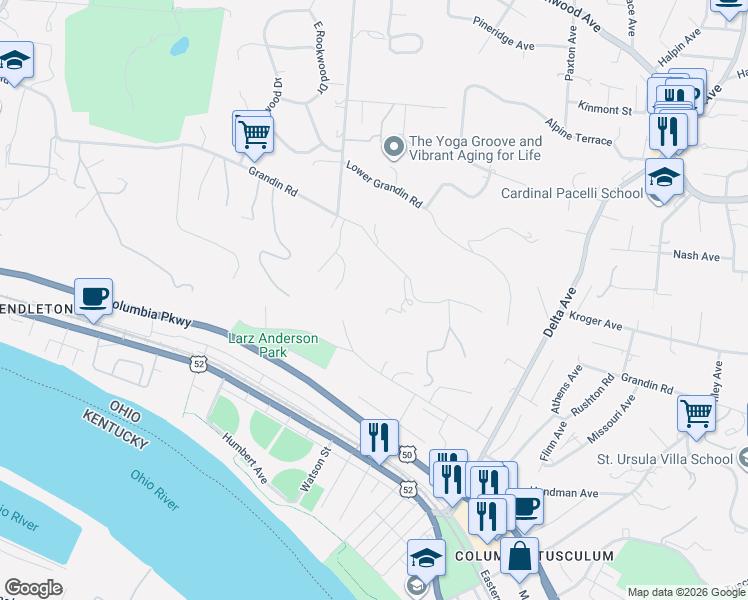 map of restaurants, bars, coffee shops, grocery stores, and more near 3194 Golden Avenue in Cincinnati