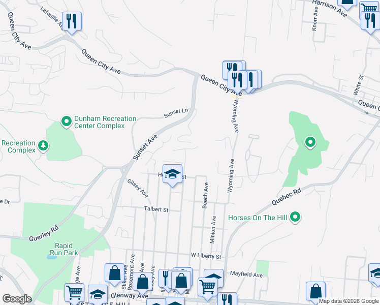 map of restaurants, bars, coffee shops, grocery stores, and more near 1820 1st Avenue in Cincinnati