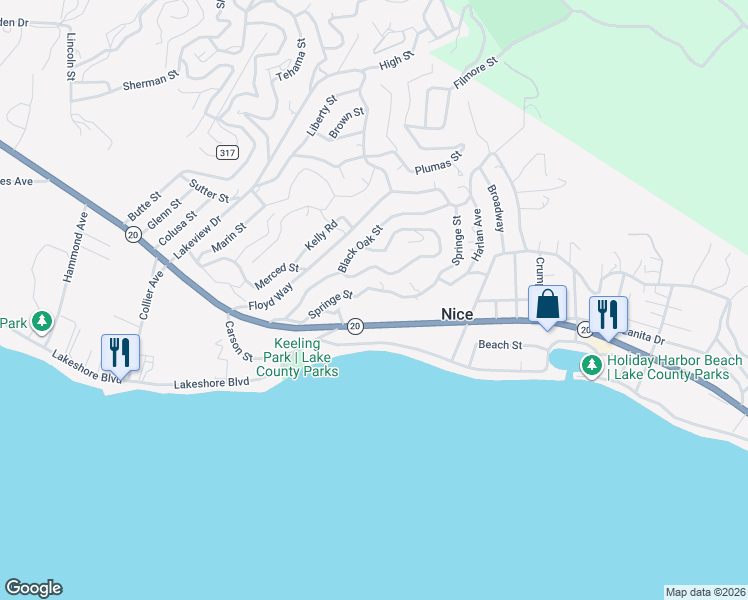 map of restaurants, bars, coffee shops, grocery stores, and more near 3204 State Highway 20 in Nice
