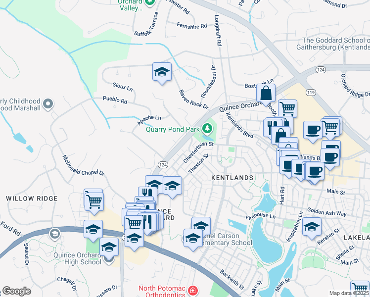 map of restaurants, bars, coffee shops, grocery stores, and more near 410 Ridgepoint Place in Gaithersburg