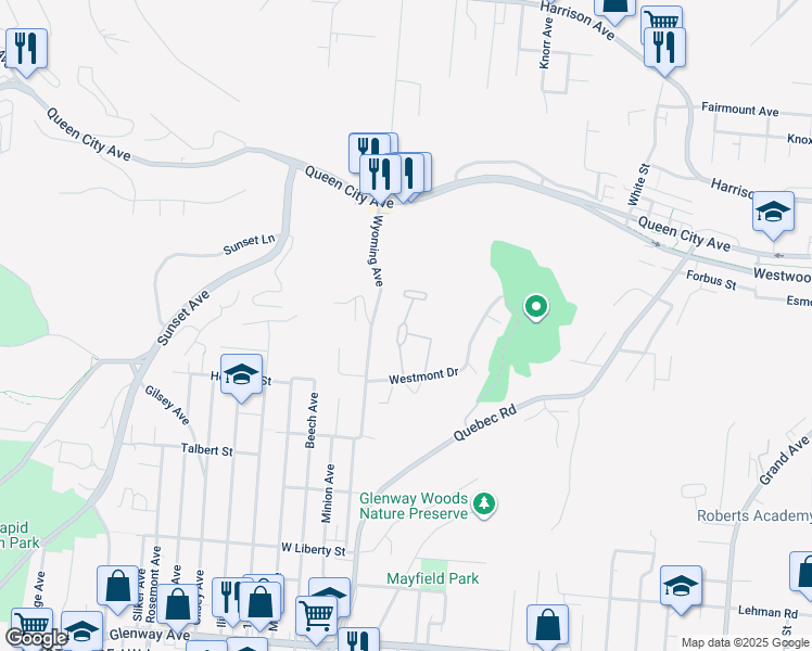 map of restaurants, bars, coffee shops, grocery stores, and more near 1920 Colony Drive in Cincinnati