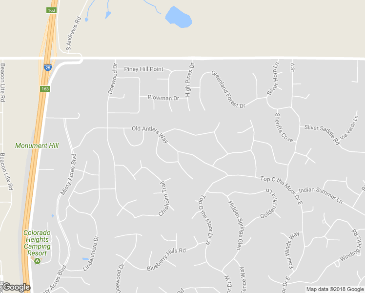 map of restaurants, bars, coffee shops, grocery stores, and more near 1340 Old Antlers Way in Monument