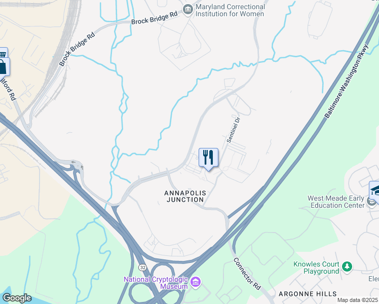 map of restaurants, bars, coffee shops, grocery stores, and more near National Business Parkway in Annapolis Junction