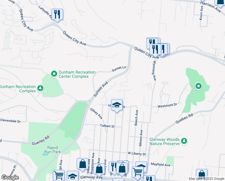 map of restaurants, bars, coffee shops, grocery stores, and more near 1852 Sunset Avenue in Cincinnati