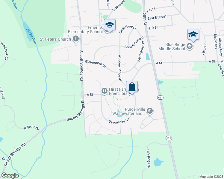 map of restaurants, bars, coffee shops, grocery stores, and more near 320 Bill Brower Court in Purcellville