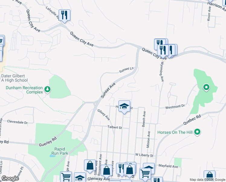 map of restaurants, bars, coffee shops, grocery stores, and more near 1836 Sunset Avenue in Cincinnati