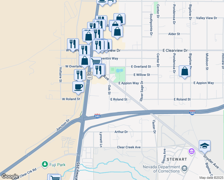 map of restaurants, bars, coffee shops, grocery stores, and more near 4720 Snyder Avenue in Carson City