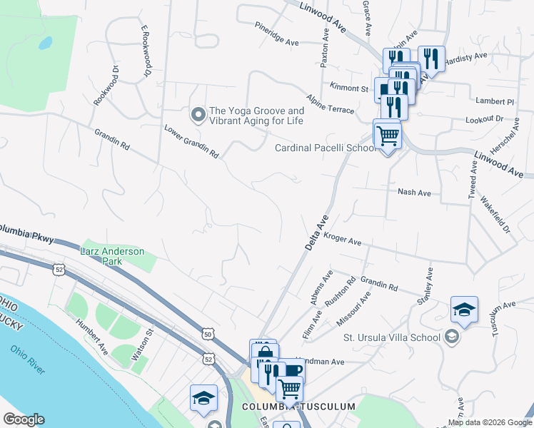 map of restaurants, bars, coffee shops, grocery stores, and more near 2684 Grandin Road in Cincinnati