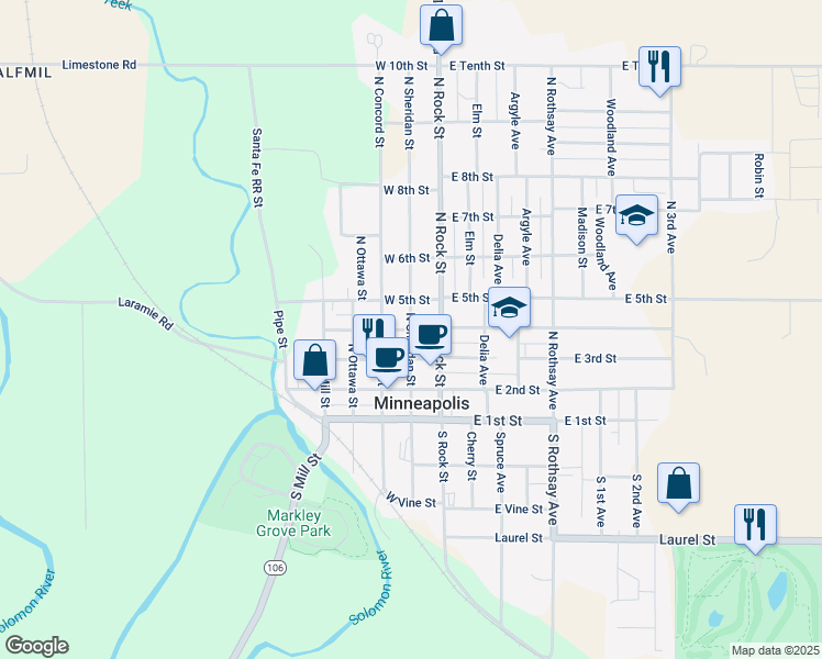 map of restaurants, bars, coffee shops, grocery stores, and more near 400 North Sheridan Street in Minneapolis