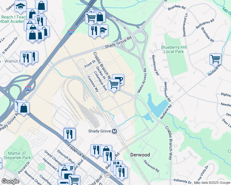 map of restaurants, bars, coffee shops, grocery stores, and more near Gramercy Boulevard in Derwood