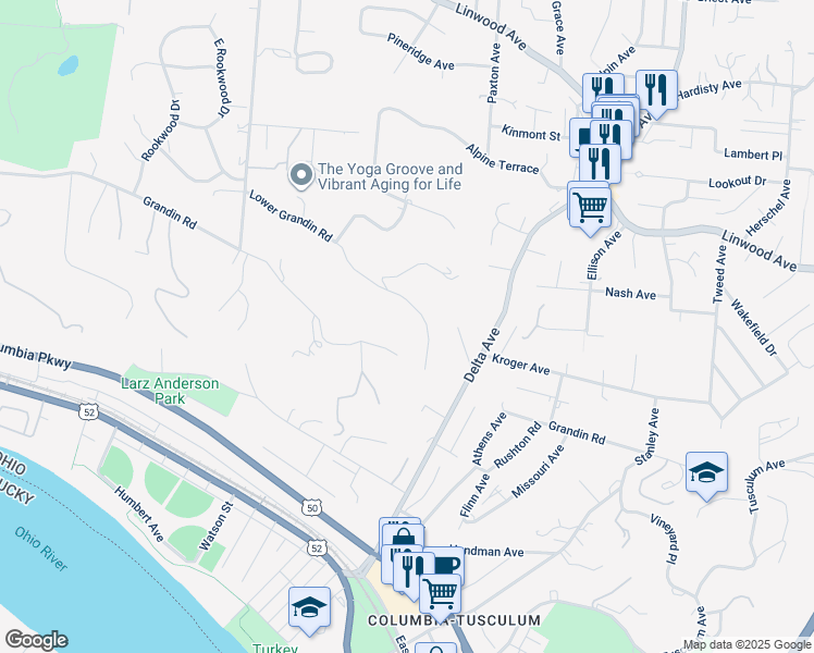 map of restaurants, bars, coffee shops, grocery stores, and more near 2684 Grandin Road in Cincinnati