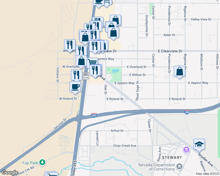 map of restaurants, bars, coffee shops, grocery stores, and more near 4720 Snyder Ave in Carson City
