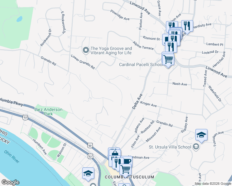 map of restaurants, bars, coffee shops, grocery stores, and more near 2985 Lower Grandin Road in Cincinnati
