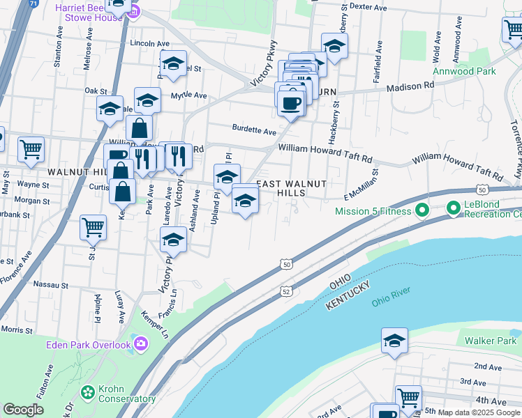 map of restaurants, bars, coffee shops, grocery stores, and more near 2404 Grandview Avenue in Cincinnati